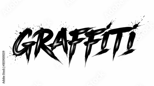 Bold, energetic street art typography design featuring distressed textures and dynamic, whisk-like splatter effects, embodying urban artistic expression and rebellion