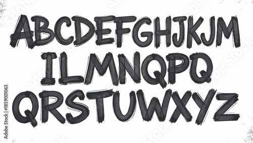 Energetic hand-drawn uppercase alphabet, featuring a textured, whisk-like stroke for a casual and authentic feel, ideal for playful typography, creative projects, and engaging headlines