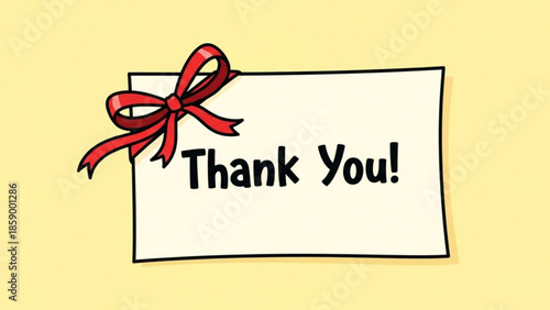 A festive Thank You note tied with a red ribbon bow perfect for expressing gratitude in cards invitations or gift tags