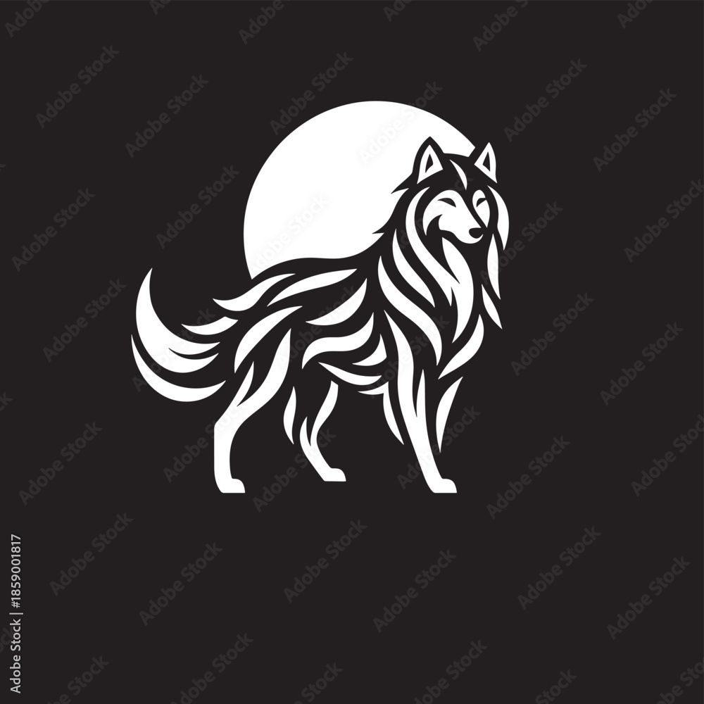 Obraz premium Wolf logo design vector template. Wolf silhouette on a black background