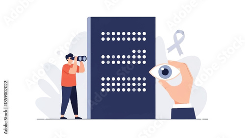 Person observing a large document with a magnifying glass while another hand holds a camera lens