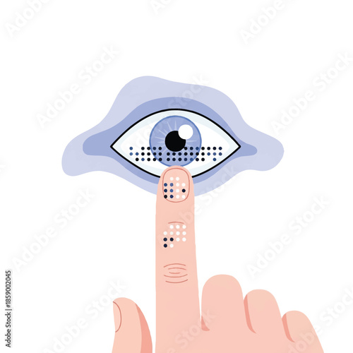 A finger with a biometric scan is being used to unlock a digital eye