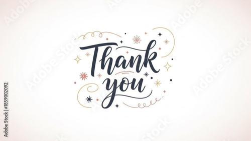 Handwritten Thank You text with decorative swirls and stars a charming typographic design for expressing gratitude perfect for cards and social media
