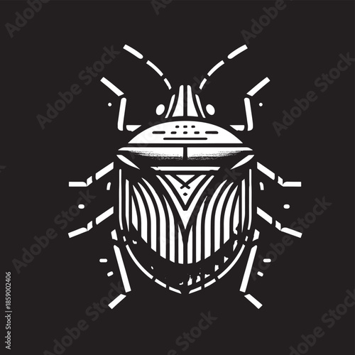 Illustration of a bug in the form of a shield on a black background