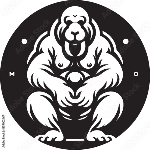 Vector illustration of a tribal frog mascot designed as a black and white yin yang symbol silhouette for a wild animal tattoo or nature logo