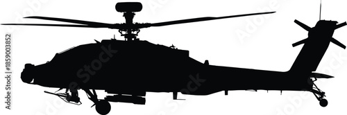 Military attack helicopter silhouette, isolated on white background, modern combat aircraft aviation defense concept vector illustration design military technology power