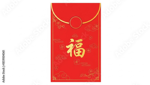 Red Envelope with Golden Character Illustration on White Background