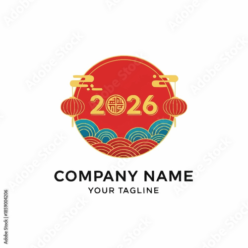 Chinese New Year 2026 Red and Gold Logo Design Template.