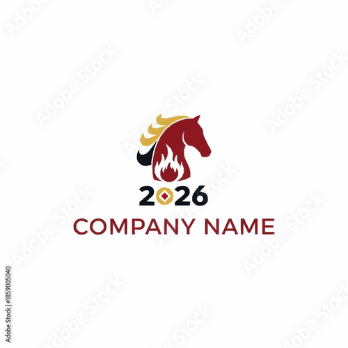 Horse Head Logo Design with Flames and Company Name Template.