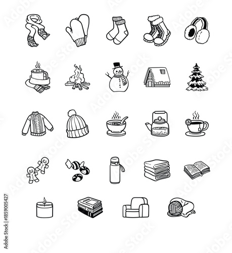 Cozy Winter Doodle Illustration Elements
