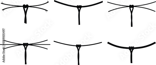 Silhouette knot set, rope tying techniques, vector illustration, black graphic, nautical knots, climbing safety, mechanical tension, design reference