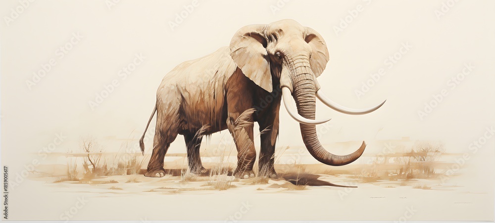 Fototapeta premium silhouette of mammoth skeleton,generative AI