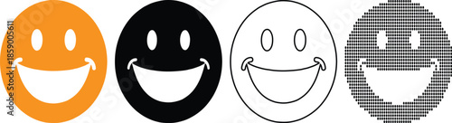 Smiling emoticon faces in different styles and colors