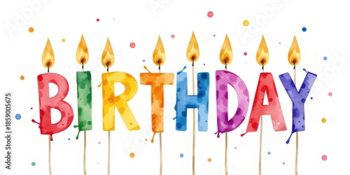 Colorful birthday candles spelling the word 