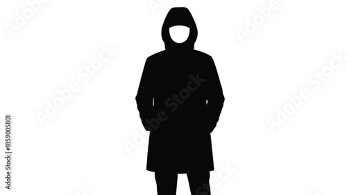 Black silhouette of a person wearing a hooded coat