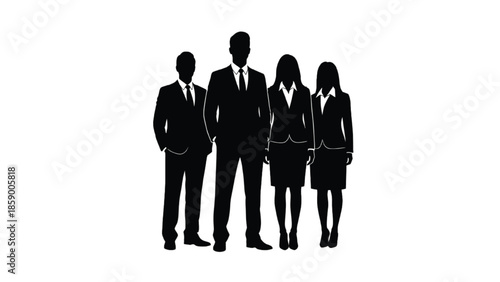 Four black business people silhouettes in suits group