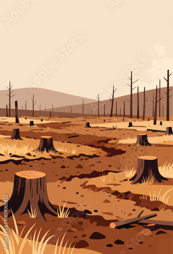 Barren landscape littered with tree stumps and scattered logs