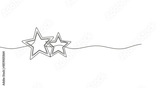 A minimalist continuous line drawing of two stars overlapping against a white background.