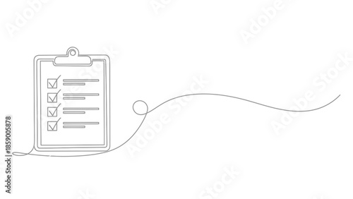 A minimalist line drawing of a clipboard with a checklist and checkboxes, symbolizing tasks and completion.