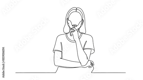 A minimalist line drawing depicts a person with their hand on their chin, appearing to be in deep thought.