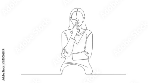 A minimalist line drawing of a person in deep thought, with their hand on their chin.
