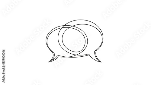 A minimalist line art illustration of two overlapping speech bubbles, symbolizing communication and conversation.