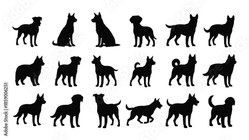 A collection of diverse dog silhouettes showcasing various breeds and poses