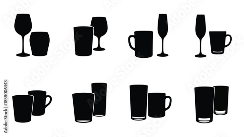 Silhouette collection of various drinkware including wine glasses mugs and tumblers