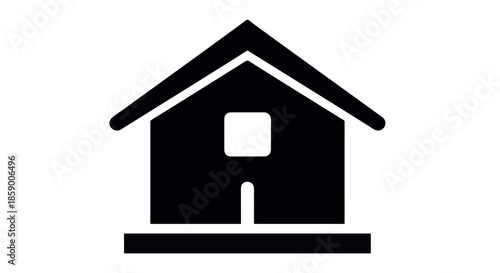 Simple Minimalist Black House Icon with a Pointed Roof, Square Window, and a Clear Doorway, Symbolizing Home or Property