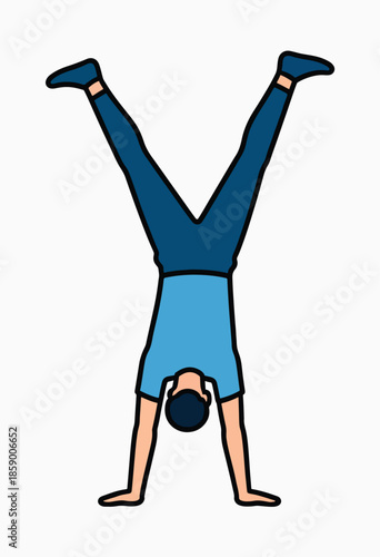 Stylized illustration of a person performing a handstand with legs apart