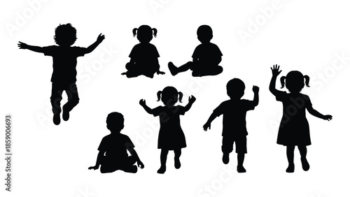 Silhouettes of children playing and interacting in a joyful carefree scene