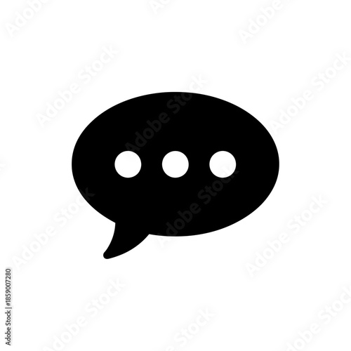Black speech bubble icon with three dots, representing conversation, chat, or message