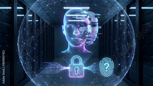 Deepfake Technology Warning Concept: Cybersecurity Threats, Facial Recognition Misuse, and Digital Identity Fraud Risks