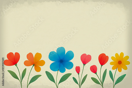colorful row of flowers on soft beige background