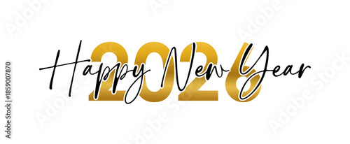 Happy New Year 2026 Modern Calligraphy Design in Gold on Transparent Background PNG