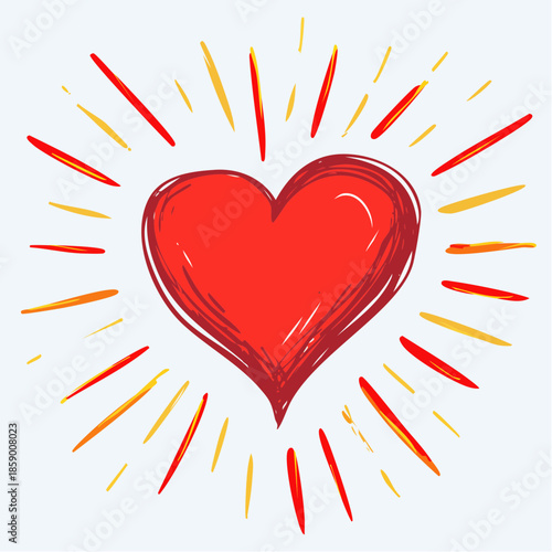 Hand-Drawn Red Heart Symbol Radiating Warmth and Love, Perfect for Valentine's Day and Romantic Expressions
