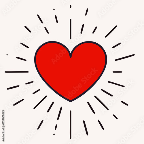 A vibrant red heart radiating energetic lines, symbolizing love, passion, and positive energy in a simple, graphic illustration