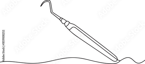 A line art illustration of a dental explorer or sickle probe