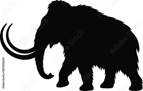 Woolly mammoth silhouette ice age prehistoric animal isolated on white background ancient wildlife history vector illustration design icon