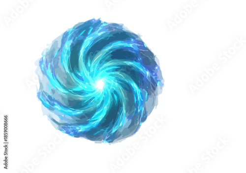 밝고 푸른색의 소용돌이치는 에너지 회오리, 투명한 배경에 빛나는 빛나는 효과