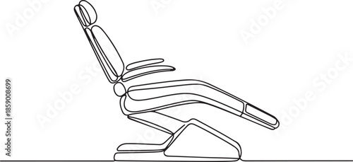 Black and white outline graphic depicting professional healthcare equipment with armrests and a headrest. 