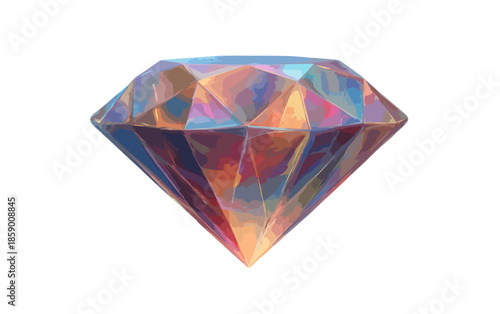 무지갯빛 광택을 띤 투명한 다이아몬드 보석의 일러스트레이션, 순수함과 가치를 상징합니다.