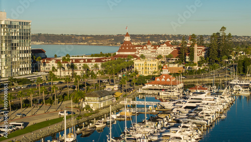 Hotel Del Coronado in San Diego, aerial drone shot 