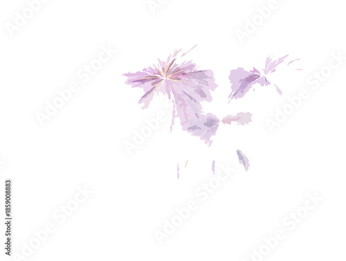 흰색 배경에 흩날리는 연보라색 꽃잎 추상화