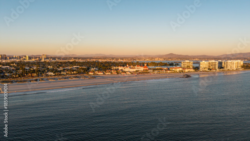 Hotel Del Coronado in San Diego, aerial drone shot 