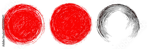 일본 국기 모양의 붓 터치, 빨간색 원과 검은색 원이 투명한 배경에 그려져 있습니다.