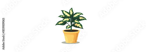 투명한 배경에 노란색 화분에 심어진 녹색 잎 식물 일러스트