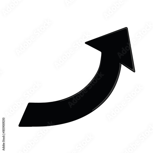 검은색 화살표가 위쪽으로 향하며 상승하는 곡선 그래프를 나타내는 투명한 배경의 심플한 디자인