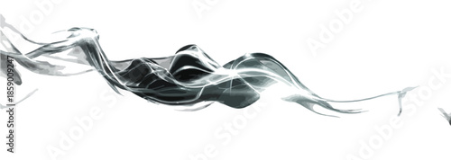 흰 배경에 떠다니는 투명한 은색 연기 흐름, 추상적인 디자인 요소