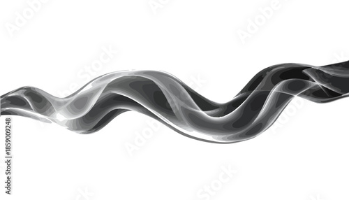 흰색 배경에 검은색 연기가 부드럽게 흐르는 추상적인 형태